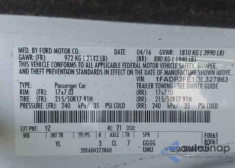 2016 Ford Focus Se from USA, damaged, VIN 1FADP3FE1GL327863